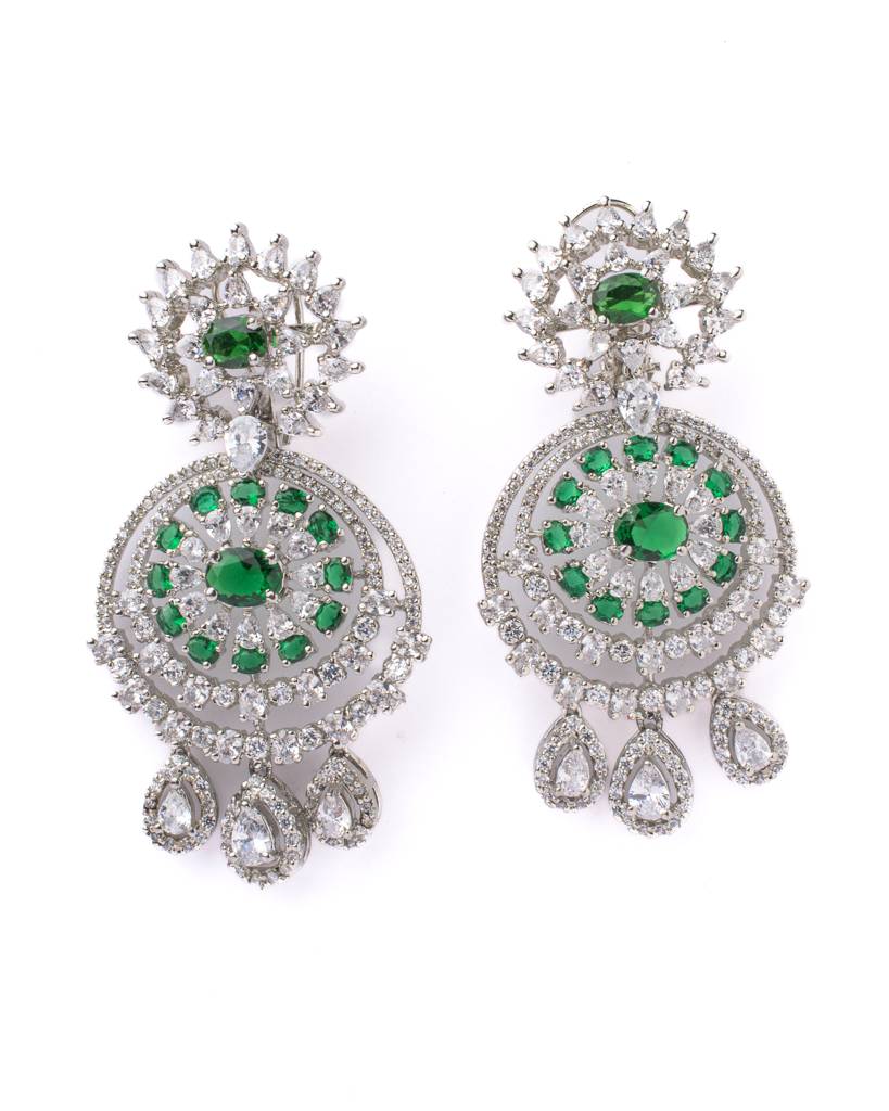 Vivinia By Vidhi Mehra Zia Silver Plated Green Womens Pair Of Chandbali Earrings -Ve838 : VE838