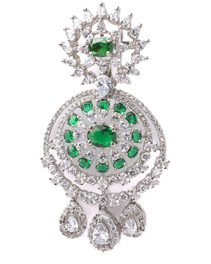 Vivinia By Vidhi Mehra Zia Silver Plated Green Womens Pair Of Chandbali Earrings -Ve838 : VE838