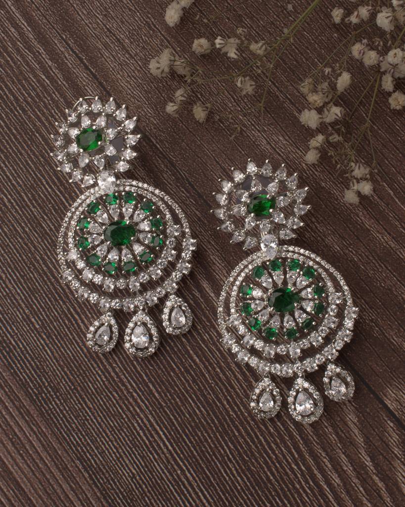 Vivinia By Vidhi Mehra Zia Silver Plated Green Womens Pair Of Chandbali Earrings -Ve838 : VE838