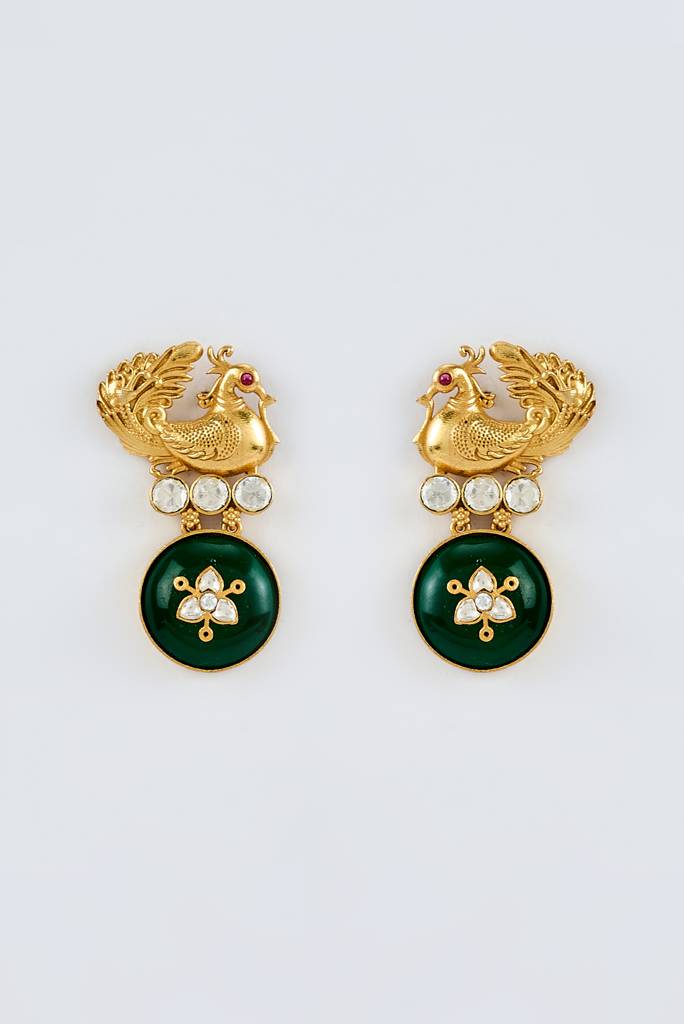 Vivinia By Vidhi Mehra Burgundy Gold Plated Green Womens Kundan, Polki Pair Of Dangler Earrings (Freesize)-Ve858 : VE858
