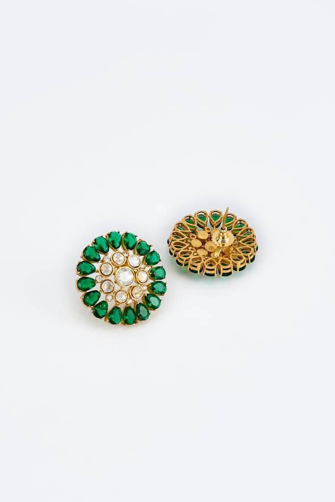 Vivinia By Vidhi Mehra Florence Gold Plated Green Womens Kundan, Polki Pair Of Stud Earrings (Freesize)-Ve860 : VE860