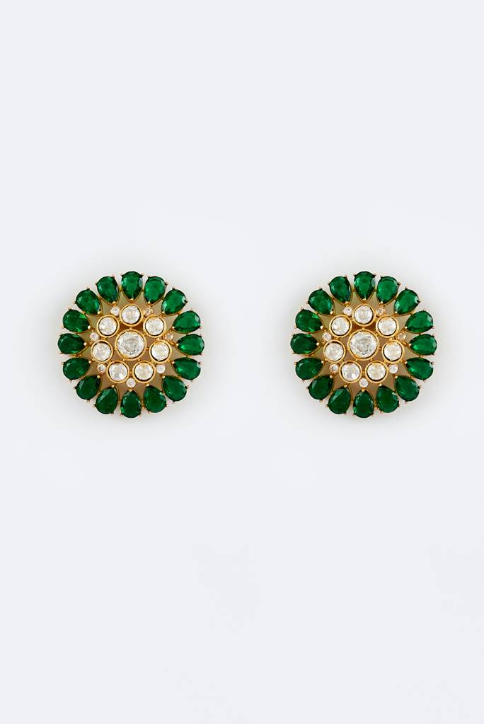 Vivinia By Vidhi Mehra Florence Gold Plated Green Womens Kundan, Polki Pair Of Stud Earrings (Freesize)-Ve860 : VE860