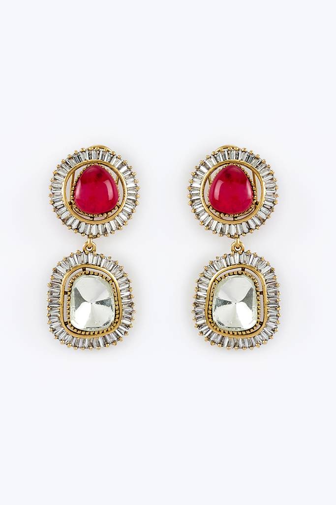 Vivinia By Vidhi Mehra Florance Gold Plated Red Womens Kundan, Polki Pair Of Dangler Earrings (Freesize)-Ve861 : VE861