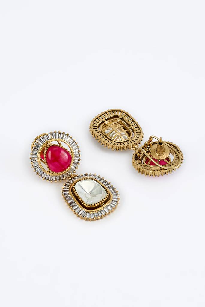 Vivinia By Vidhi Mehra Florance Gold Plated Red Womens Kundan, Polki Pair Of Dangler Earrings (Freesize)-Ve861 : VE861