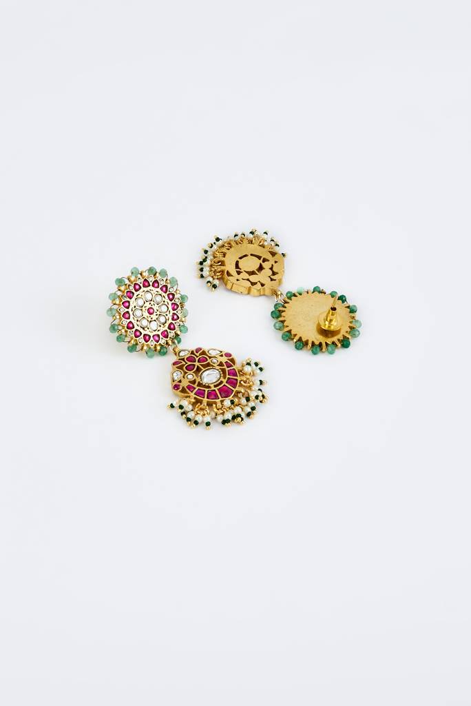 Vivinia By Vidhi Mehra Morpankh Gold Plated Multicolored Womens Kundan, Polki Pair Of Dangler Earrings (Freesize)-Ve864 : VE864