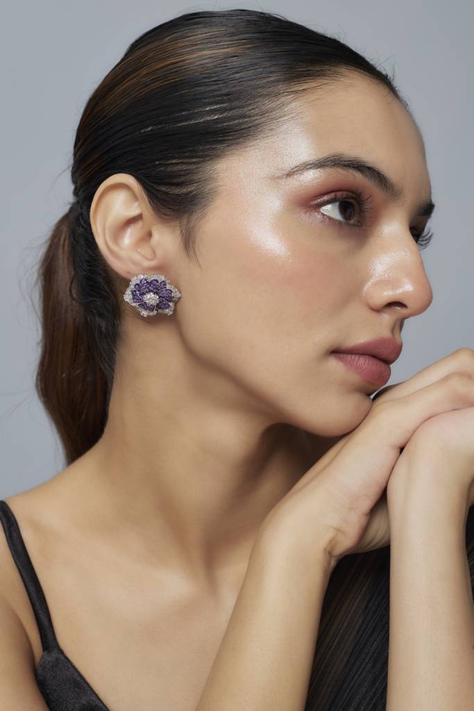 Vivinia By Vidhi Mehra Florence Silver Plated Purple Womens Zircon Pair Of Stud Earrings (Freesize)-Ve866 : VE866