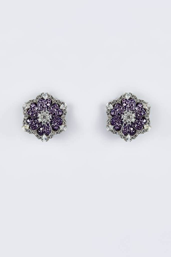 Vivinia By Vidhi Mehra Florence Silver Plated Purple Womens Zircon Pair Of Stud Earrings (Freesize)-Ve866 : VE866