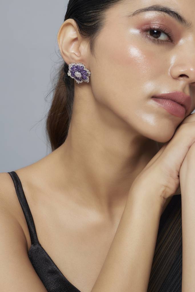 Vivinia By Vidhi Mehra Florence Silver Plated Purple Womens Zircon Pair Of Stud Earrings (Freesize)-Ve866 : VE866