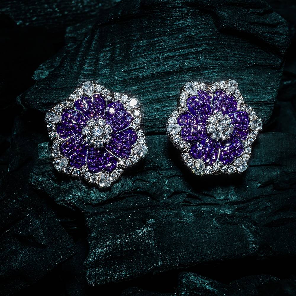 Vivinia By Vidhi Mehra Florence Silver Plated Purple Womens Zircon Pair Of Stud Earrings (Freesize)-Ve866 : VE866
