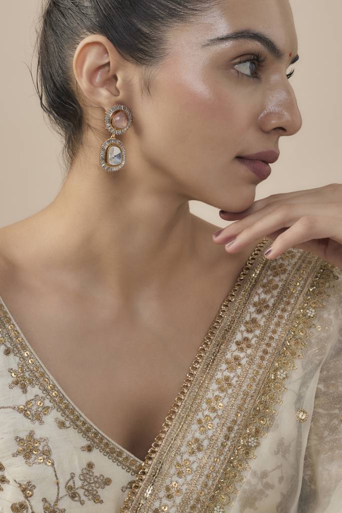 Vivinia By Vidhi Mehra Burgundy Gold Plated Pink Womens Kundan, Polki Pair Of Dangler Earrings (Freesize)-Ve871 : VE871
