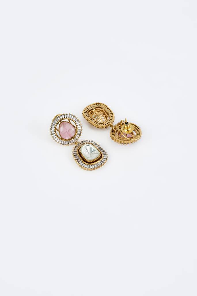 Vivinia By Vidhi Mehra Burgundy Gold Plated Pink Womens Kundan, Polki Pair Of Dangler Earrings (Freesize)-Ve871 : VE871