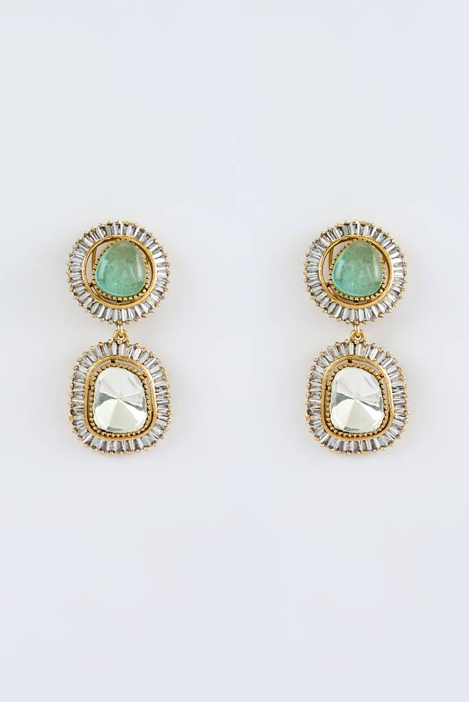 Vivinia By Vidhi Mehra Burgundy Gold Plated Green Womens Kundan, Polki Pair Of Dangler Earrings (Freesize)-Ve872 : VE872