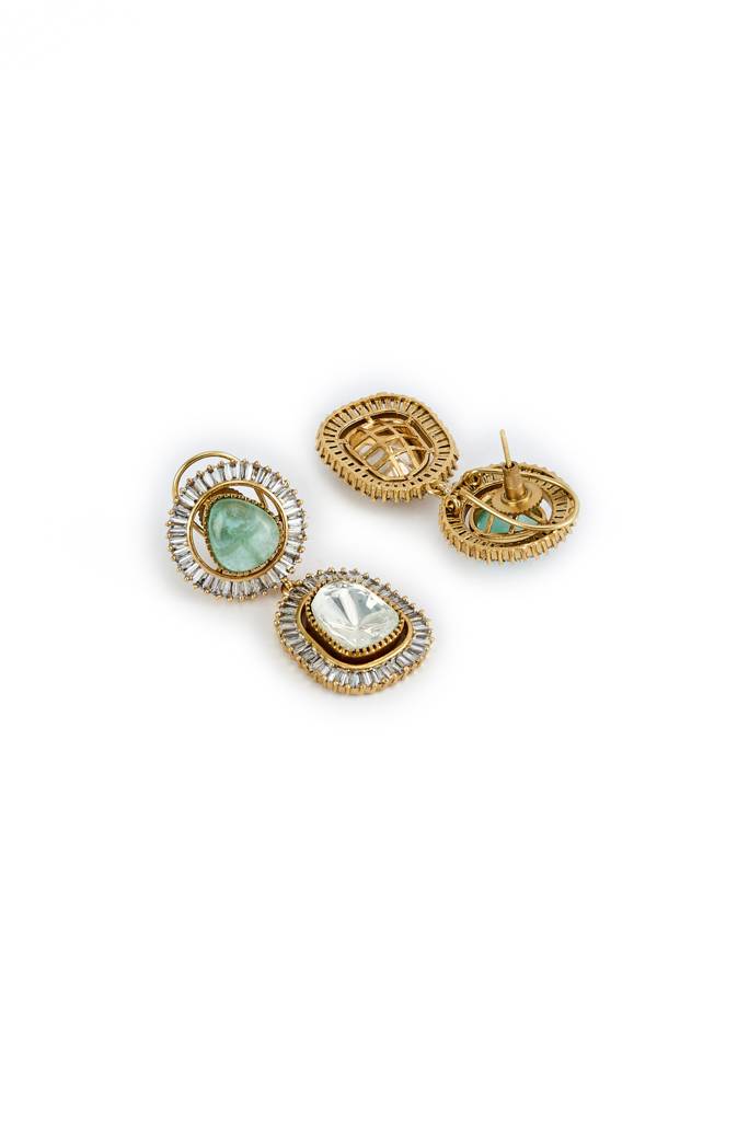 Vivinia By Vidhi Mehra Burgundy Gold Plated Green Womens Kundan, Polki Pair Of Dangler Earrings (Freesize)-Ve872 : VE872