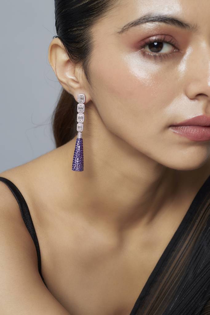 Vivinia By Vidhi Mehra Zia Silver Plated Purple Womens Zircon Pair Of Dangler Earrings (Freesize)-Ve877 : VE877