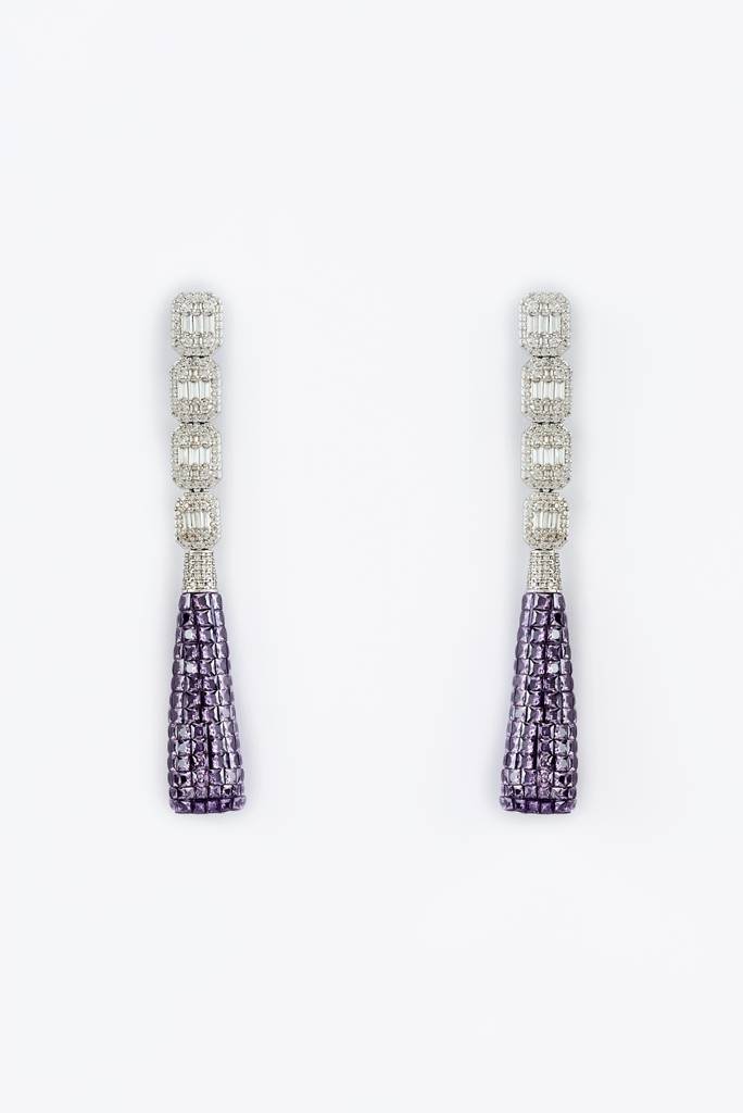 Vivinia By Vidhi Mehra Zia Silver Plated Purple Womens Zircon Pair Of Dangler Earrings (Freesize)-Ve877 : VE877