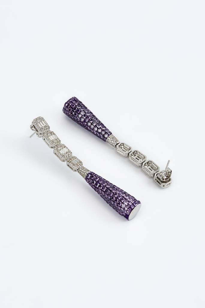 Vivinia By Vidhi Mehra Zia Silver Plated Purple Womens Zircon Pair Of Dangler Earrings (Freesize)-Ve877 : VE877