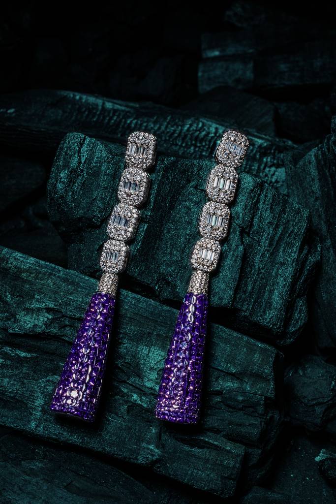 Vivinia By Vidhi Mehra Zia Silver Plated Purple Womens Zircon Pair Of Dangler Earrings (Freesize)-Ve877 : VE877