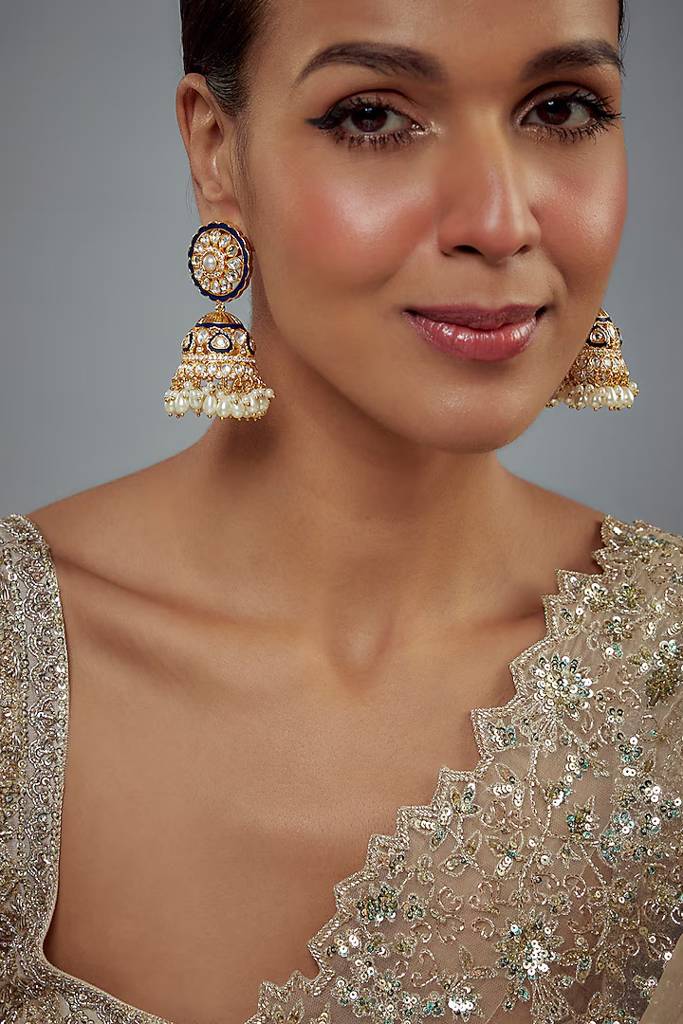 Vivinia By Vidhi Mehra Saadgi Gold Plated Black Kundan, Polki Womens Pair Of Jhumkas Earrings (Freesize)-Ve906 : VE906