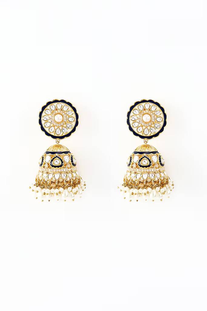 Vivinia By Vidhi Mehra Saadgi Gold Plated Black Kundan, Polki Womens Pair Of Jhumkas Earrings (Freesize)-Ve906 : VE906