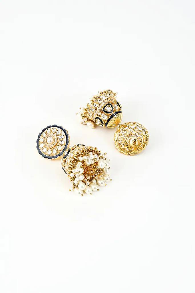 Vivinia By Vidhi Mehra Saadgi Gold Plated Black Kundan, Polki Womens Pair Of Jhumkas Earrings (Freesize)-Ve906 : VE906