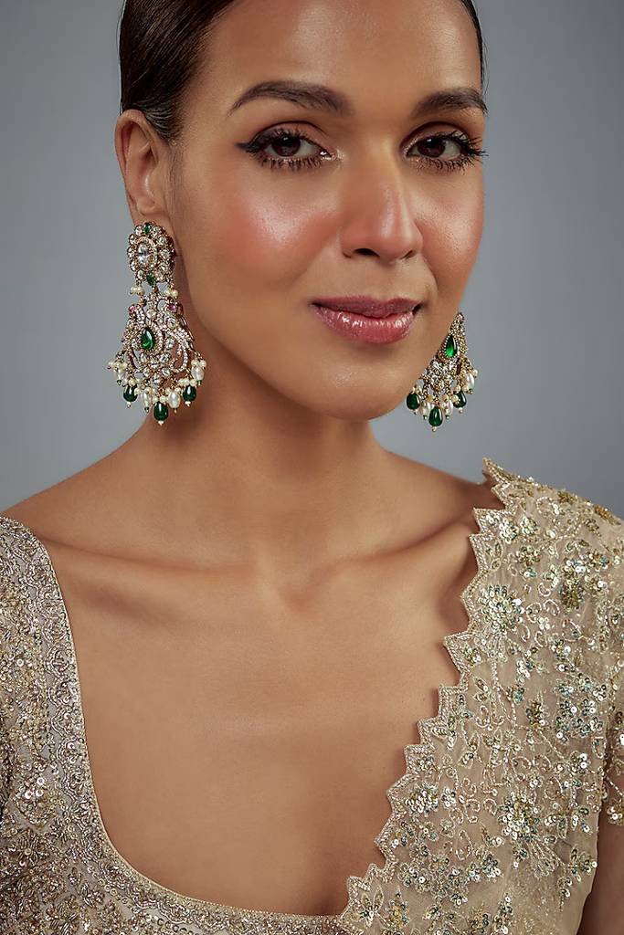 Vivinia By Vidhi Mehra Florence Gold Plated Green Kundan, Polki Womens Pair Of Danglers Earrings (Freesize)-Ve907 : VE907