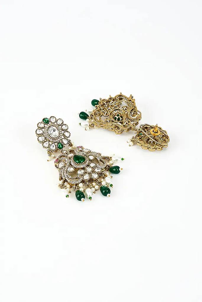 Vivinia By Vidhi Mehra Florence Gold Plated Green Kundan, Polki Womens Pair Of Danglers Earrings (Freesize)-Ve907 : VE907