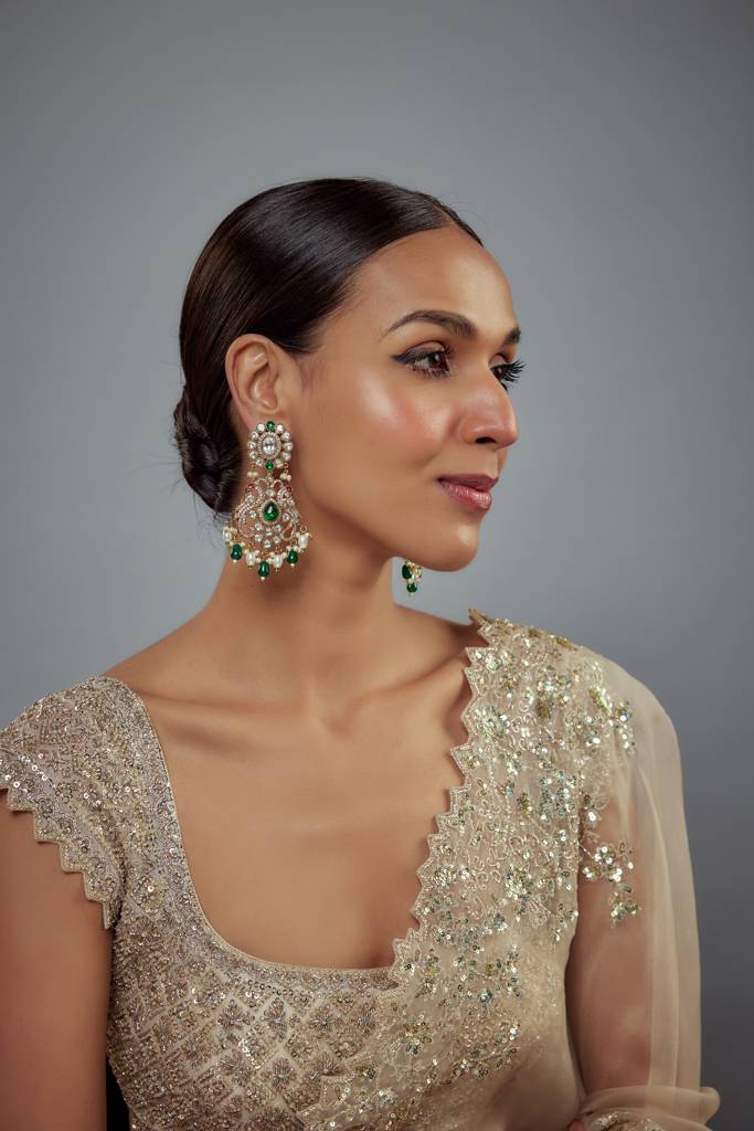 Vivinia By Vidhi Mehra Florence Gold Plated Green Kundan, Polki Womens Pair Of Danglers Earrings (Freesize)-Ve907 : VE907