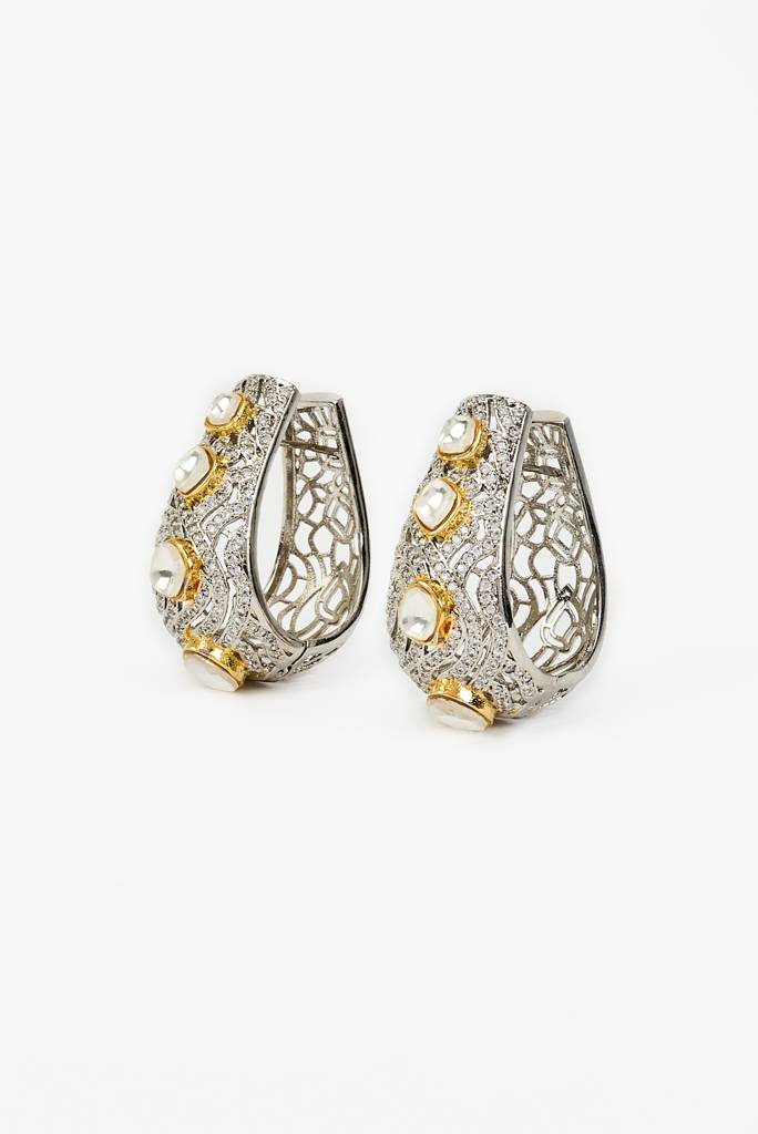 Vivinia By Vidhi Mehra Florence Silver Plated Gold Zircon Womens Pair Of Hoop Earrings -Ve912 : VE912