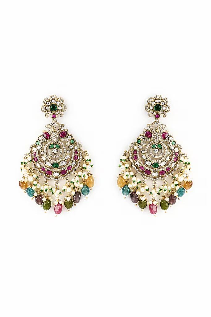 Vivinia By Vidhi Mehra Florence Gold Plated Multicolored Kundan, Polki Womens Pair Of Danglers Earrings (Freesize)-Ve925 : VE925