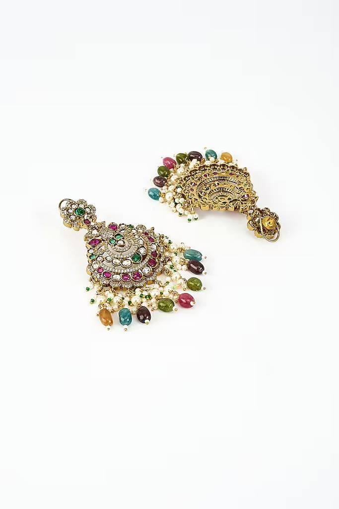 Vivinia By Vidhi Mehra Florence Gold Plated Multicolored Kundan, Polki Womens Pair Of Danglers Earrings (Freesize)-Ve925 : VE925