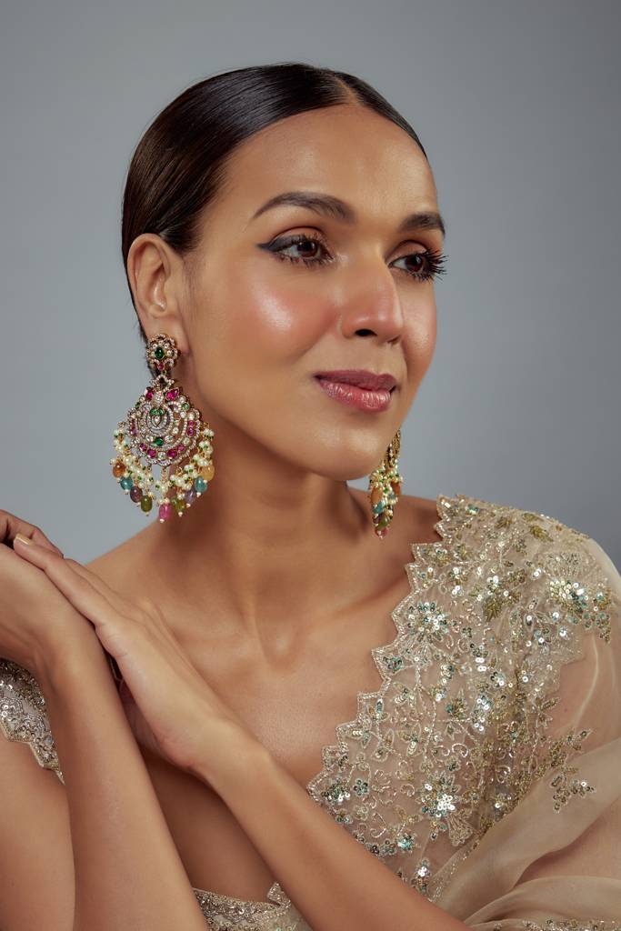 Vivinia By Vidhi Mehra Florence Gold Plated Multicolored Kundan, Polki Womens Pair Of Danglers Earrings (Freesize)-Ve925 : VE925
