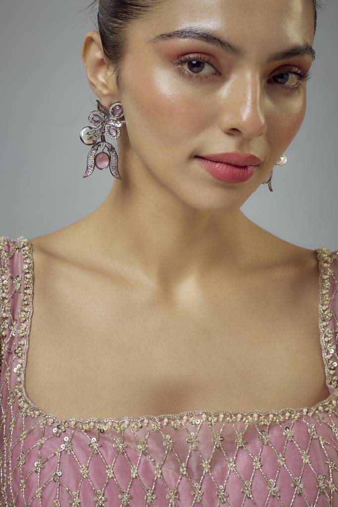 Vivinia By Vidhi Mehra Zia Silver Plated Pink Kundan, Polki Womens Pair Of Danglers Earrings -Ve928 : VE928