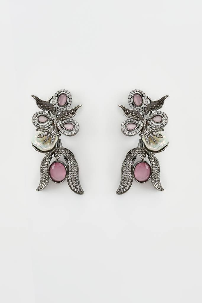 Vivinia By Vidhi Mehra Zia Silver Plated Pink Kundan, Polki Womens Pair Of Danglers Earrings -Ve928 : VE928