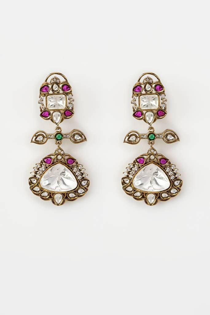 Vivinia By Vidhi Mehra Florence Gold Plated Multi Zircon Womens Pair Of Danglers Earrings -Ve932 : VE932