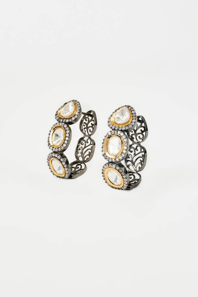 Vivinia By Vidhi Mehra Florence Silver Plated Gold Zircon Womens Pair Of Hoop Earrings -Ve935 : VE935