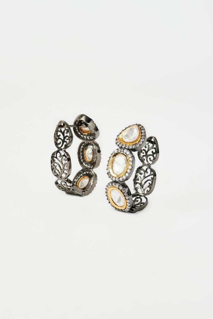 Vivinia By Vidhi Mehra Florence Silver Plated Gold Zircon Womens Pair Of Hoop Earrings -Ve935 : VE935