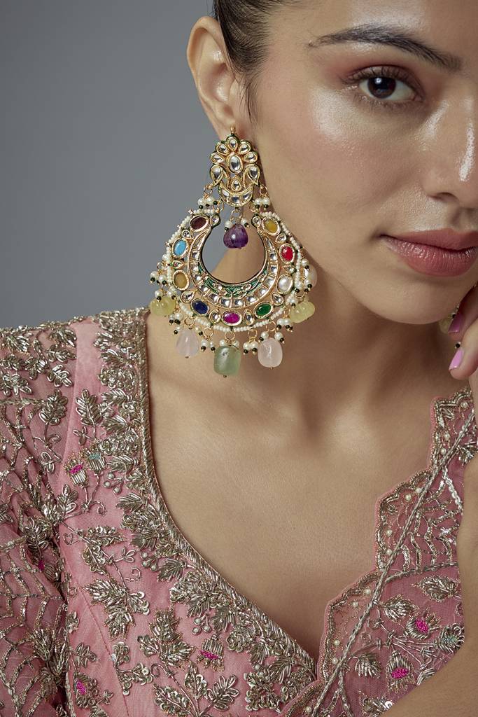 Vivinia By Vidhi Mehra Saadgi Gold Plated Multi Kundan, Polki Womens Pair Of Danglers Earrings -Ve946 : VE946