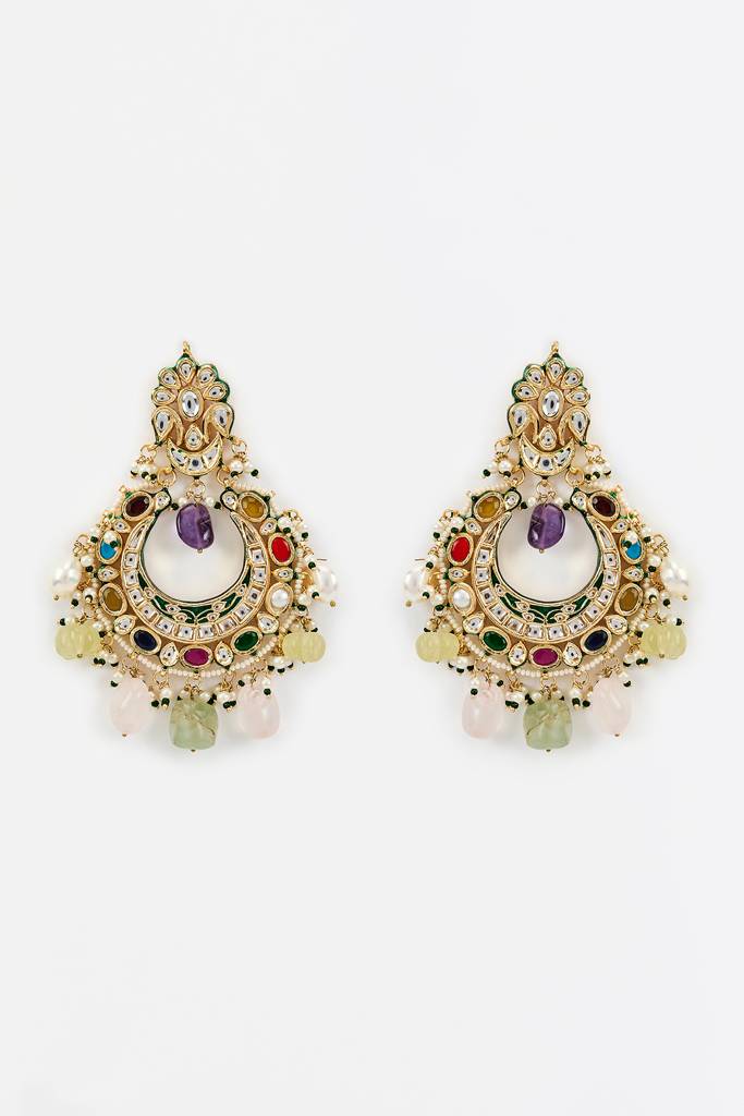 Vivinia By Vidhi Mehra Saadgi Gold Plated Multi Kundan, Polki Womens Pair Of Danglers Earrings -Ve946 : VE946