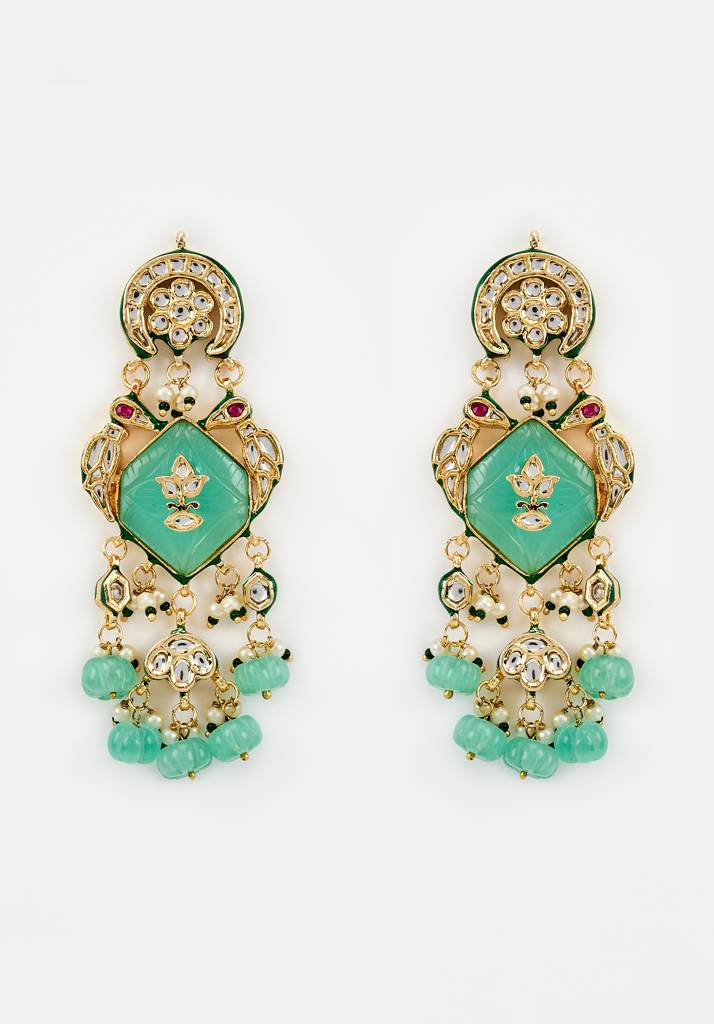 Vivinia By Vidhi Mehra Saadgi Gold Plated Green Kundan, Polki Womens Pair Of Danglers Earrings -Ve948 : VE948