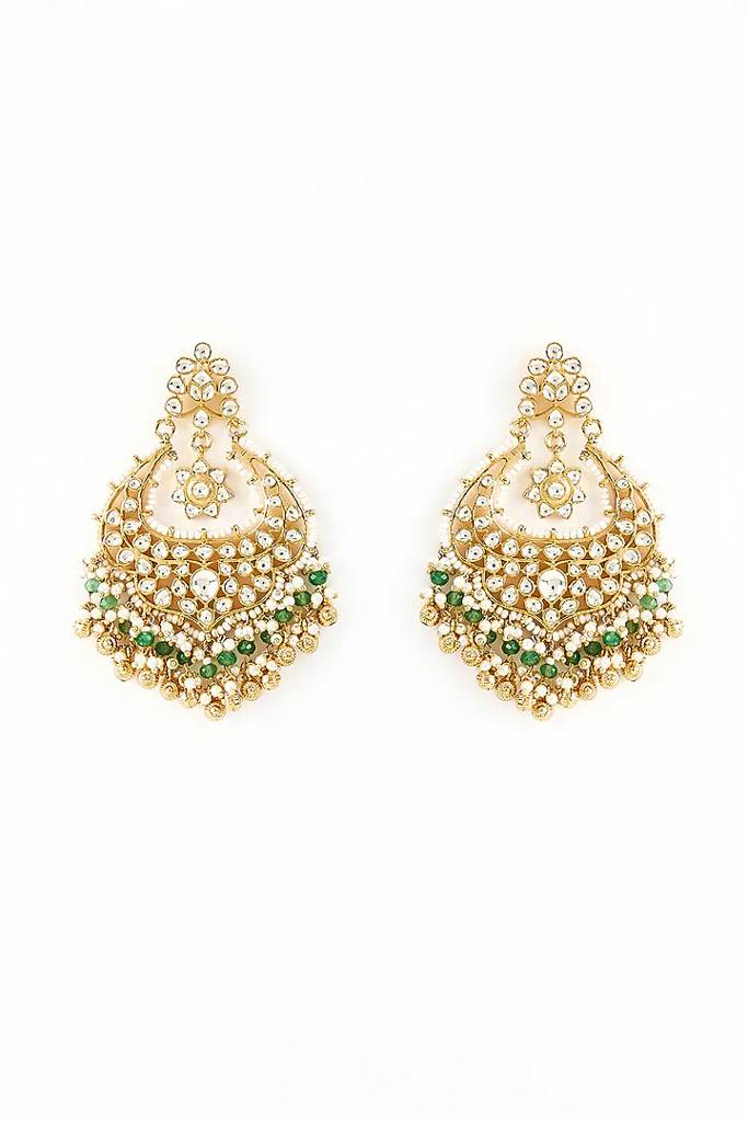 Vivinia By Vidhi Mehra Saadgi Gold Plated Green Kundan, Polki Womens Pair Of Danglers Earrings (Freesize)-Ve949 : VE949