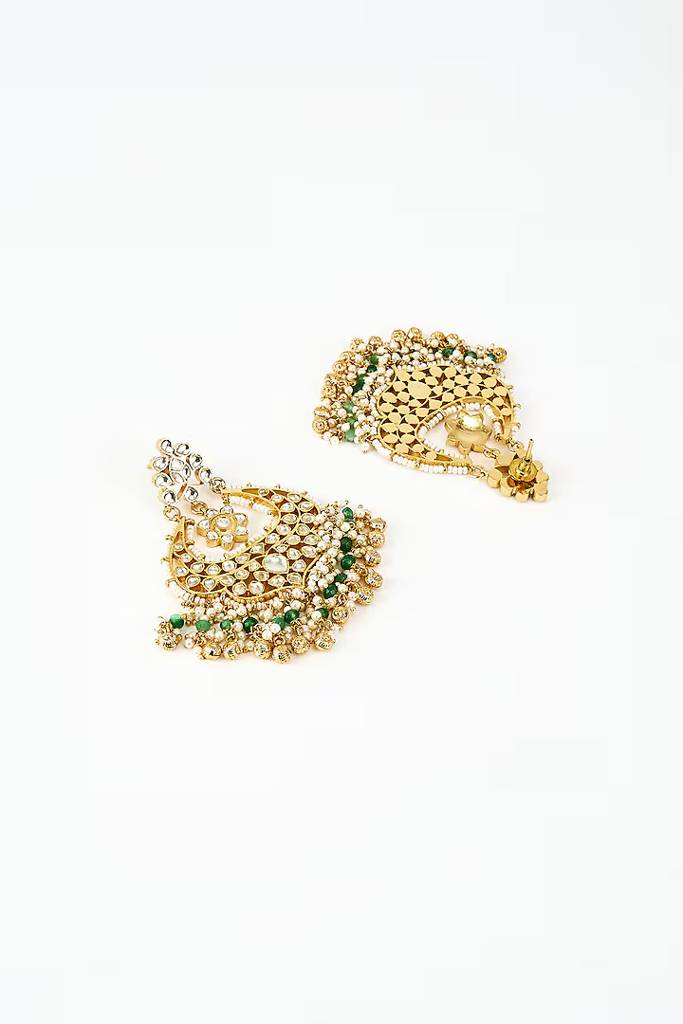 Vivinia By Vidhi Mehra Saadgi Gold Plated Green Kundan, Polki Womens Pair Of Danglers Earrings (Freesize)-Ve949 : VE949