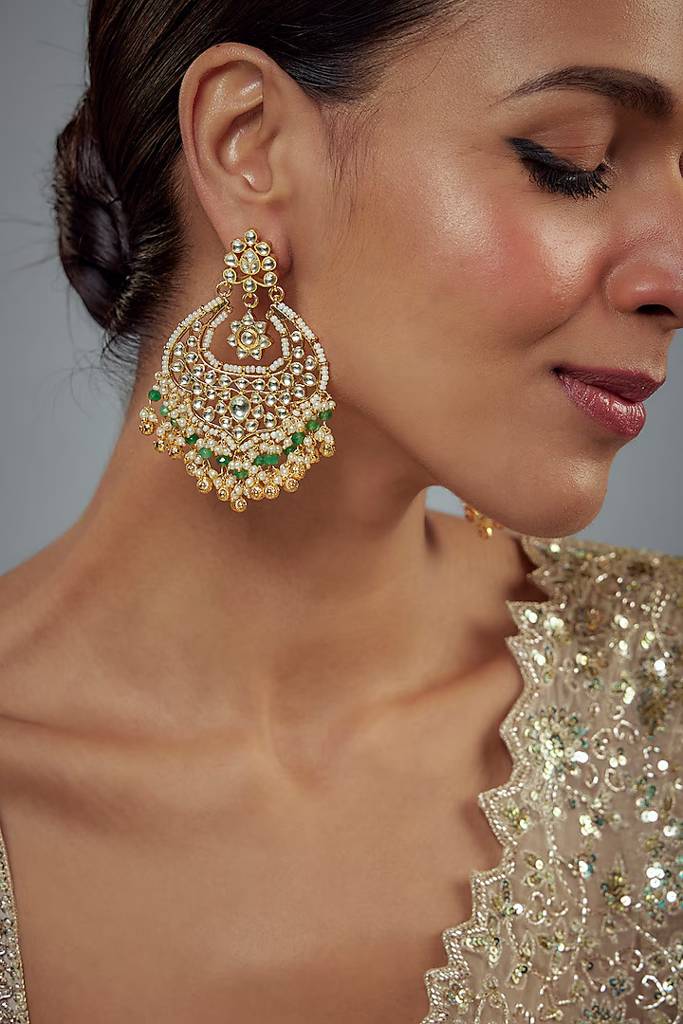 Vivinia By Vidhi Mehra Saadgi Gold Plated Green Kundan, Polki Womens Pair Of Danglers Earrings (Freesize)-Ve949 : VE949