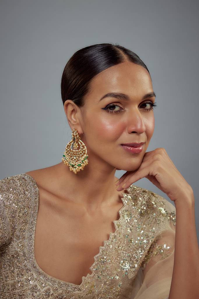 Vivinia By Vidhi Mehra Saadgi Gold Plated Green Kundan, Polki Womens Pair Of Danglers Earrings (Freesize)-Ve949 : VE949