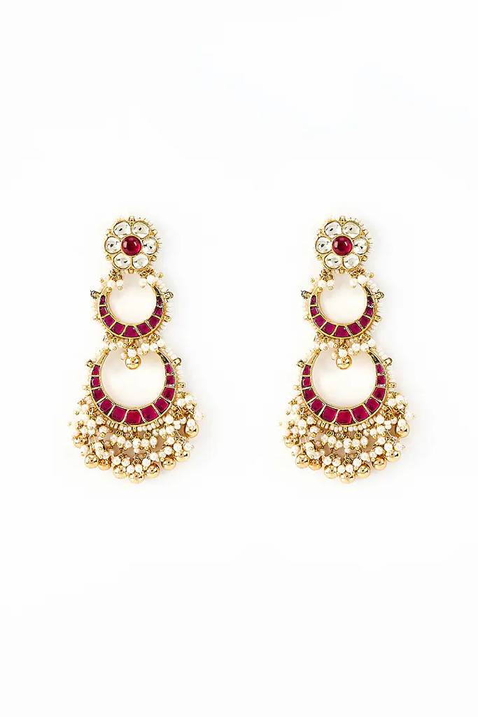 Vivinia By Vidhi Mehra Antara Gold Plated Pink Kundan, Polki Womens Pair Of Danglers Earrings (Freesize)-Ve951 : VE951