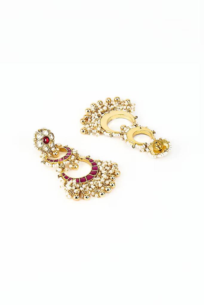 Vivinia By Vidhi Mehra Antara Gold Plated Pink Kundan, Polki Womens Pair Of Danglers Earrings (Freesize)-Ve951 : VE951