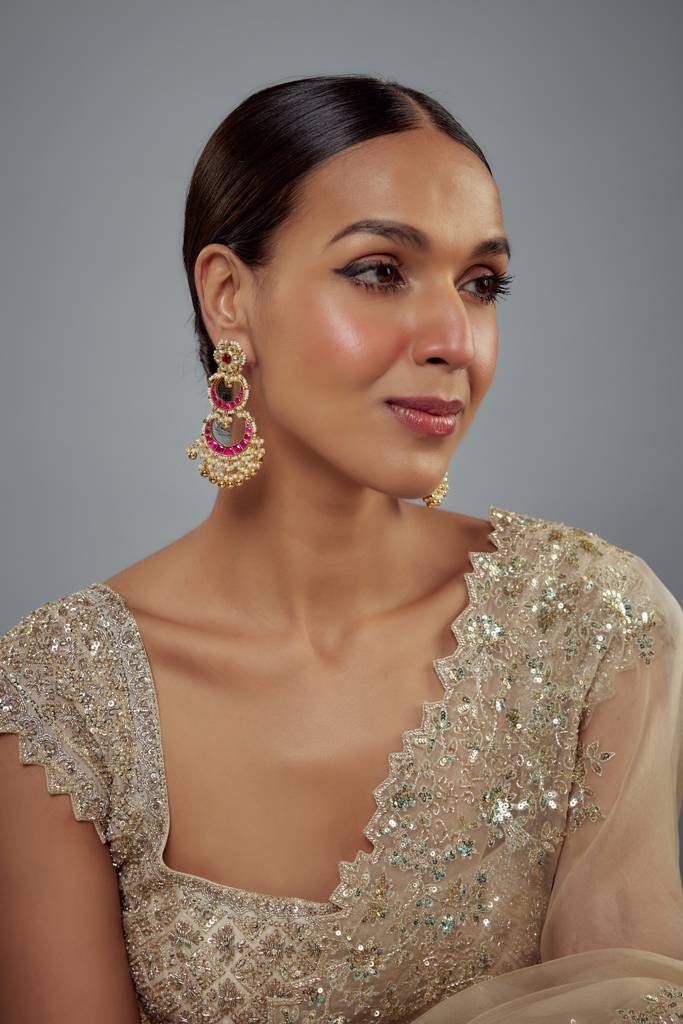 Vivinia By Vidhi Mehra Antara Gold Plated Pink Kundan, Polki Womens Pair Of Danglers Earrings (Freesize)-Ve951 : VE951
