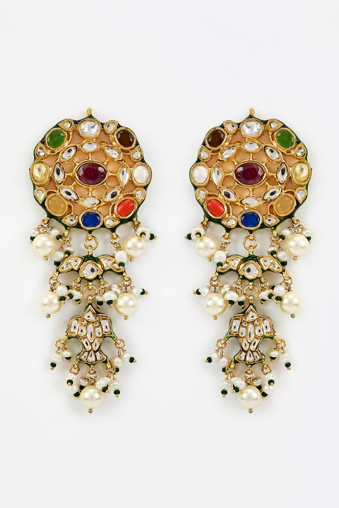 Vivinia By Vidhi Mehra Saadgi Gold Plated Multi Kundan, Polki Womens Pair Of Drop Earrings -Ve954 : VE954