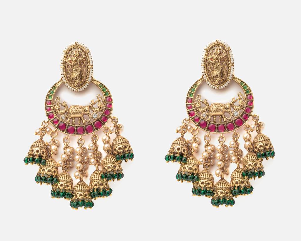 Vivinia By Vidhi Mehra Ismaarh 2.0 Gold/Green Womens Pair Of Chandbali Earrings-Ve988 : VE988
