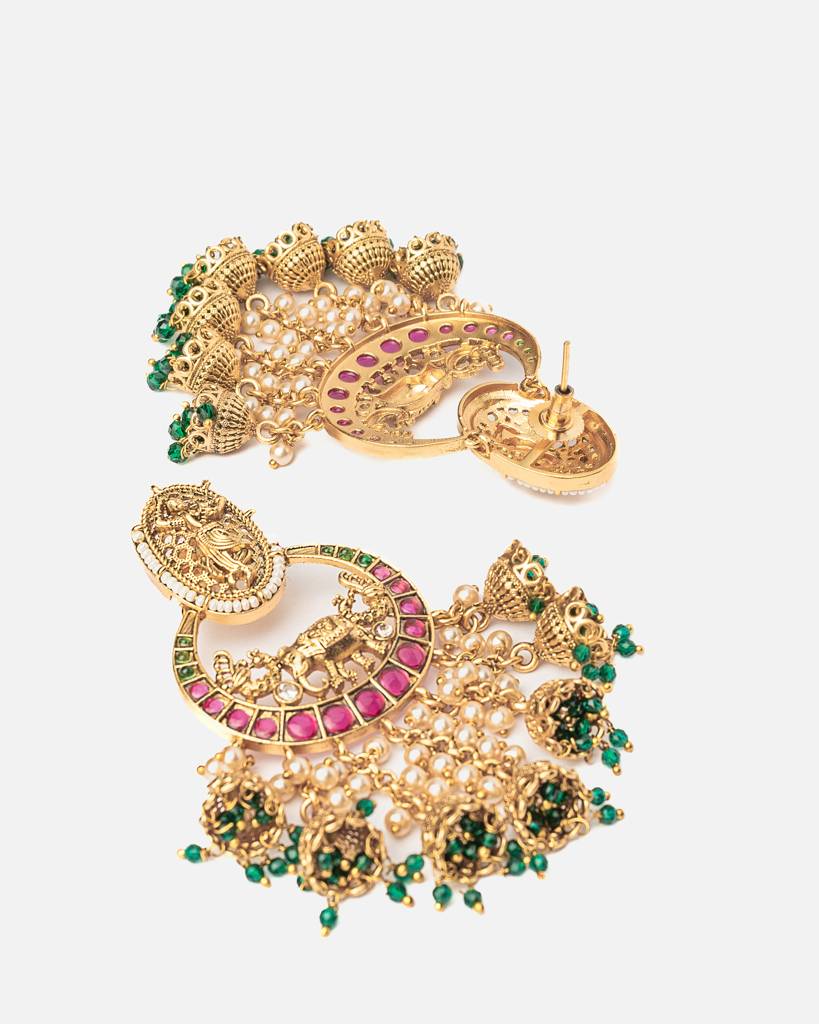 Vivinia By Vidhi Mehra Ismaarh 2.0 Gold/Green Womens Pair Of Chandbali Earrings-Ve988 : VE988