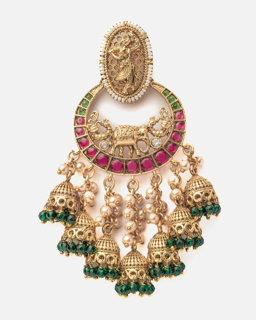 Vivinia By Vidhi Mehra Ismaarh 2.0 Gold/Green Womens Pair Of Chandbali Earrings-Ve988 : VE988